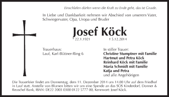 Traueranzeige von Josef Köck von Pegnitz-Zeitung